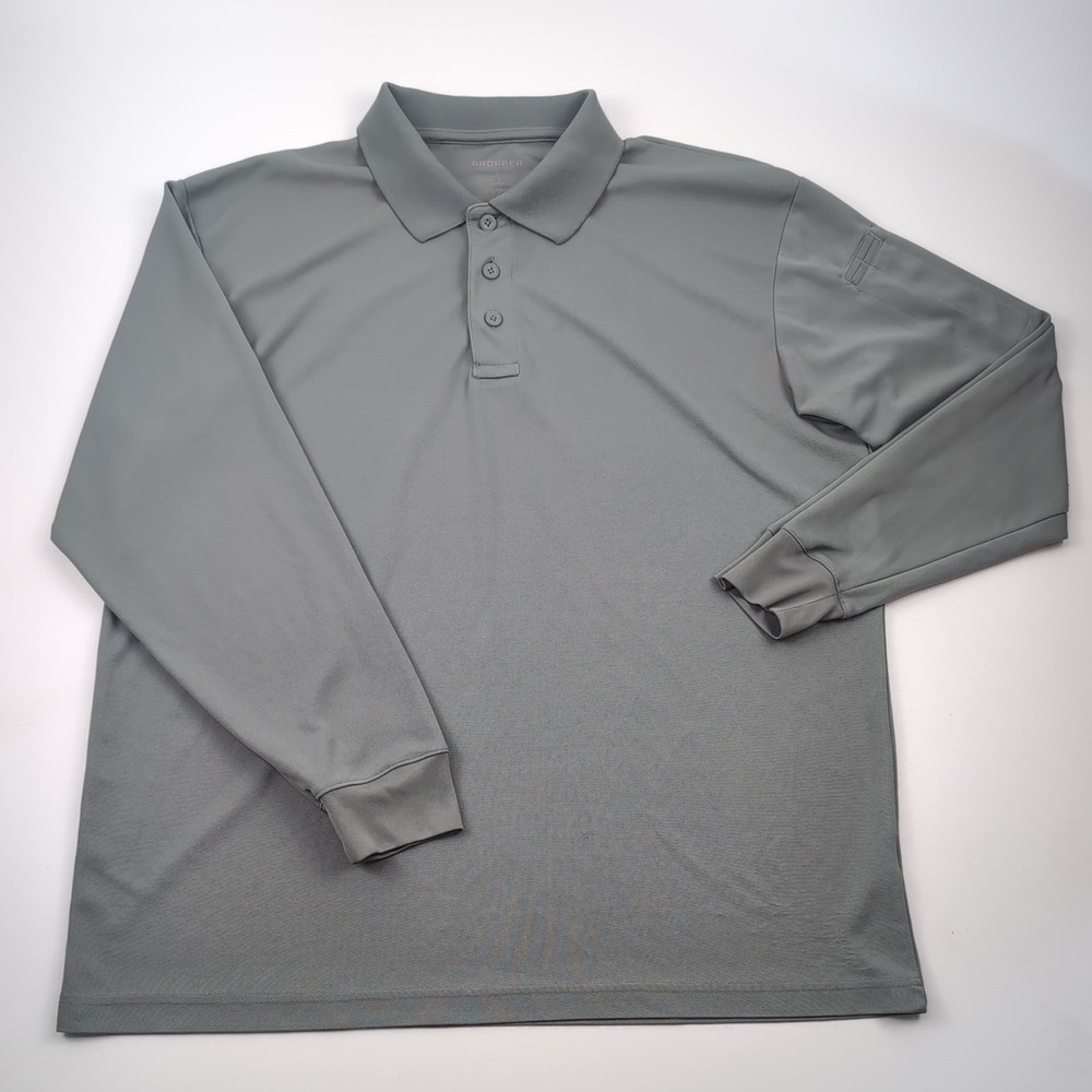 Propper Polo Shirt Mens Large Gray Quick Dry Long Sleeve Performance Tactical
